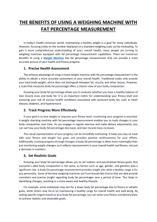 The Benefits of Using a Weighing Machine with Fat Percentage Measurement