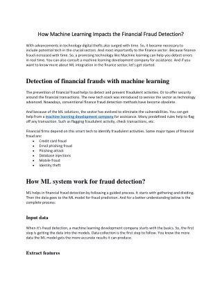 How Machine Learning Impacts the Financial Fraud Detection