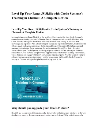 React JS Training Credo systemz