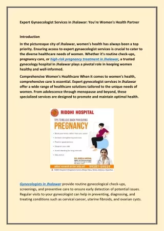 Expert Gynaecologist Services in Jhalawar: You’re Women's Health Partner