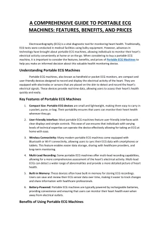 A Comprehensive Guide to Portable ECG Machines_Features, Benefits, and Prices