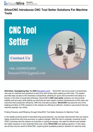 SilverCNC Introduces CNC Tool Setter Solutions For Machine Tools