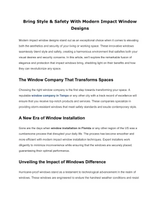 Bring Style & Safety With Modern Impact Window Designs