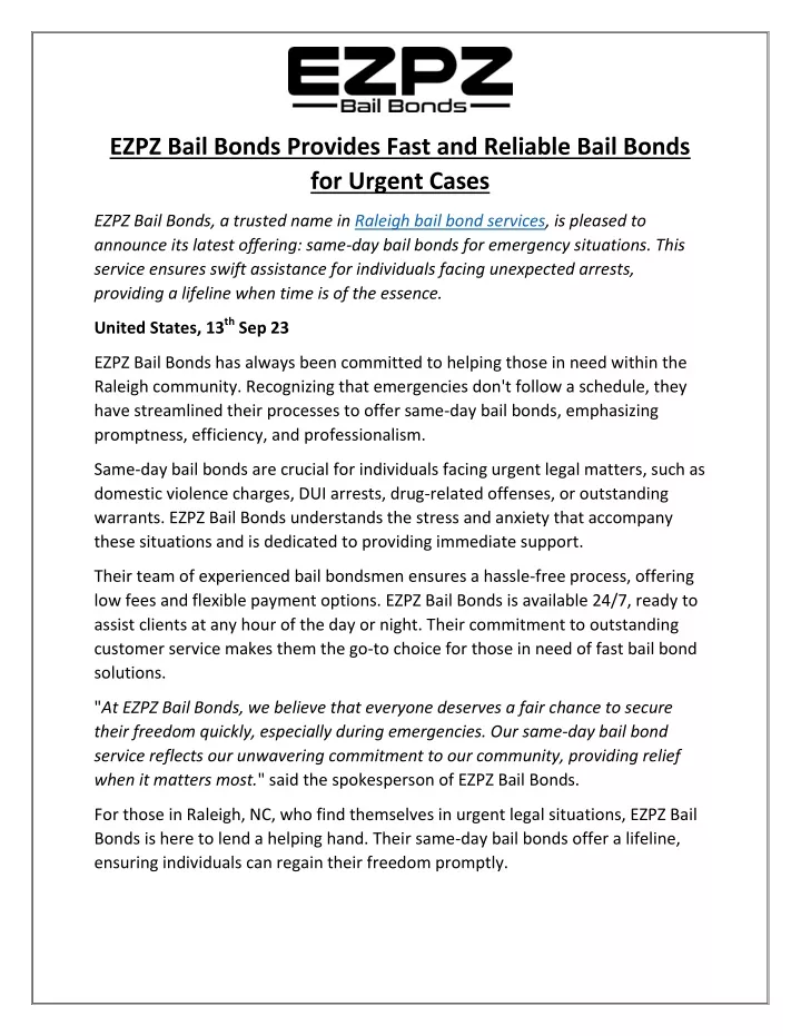 ezpz bail bonds provides fast and reliable bail