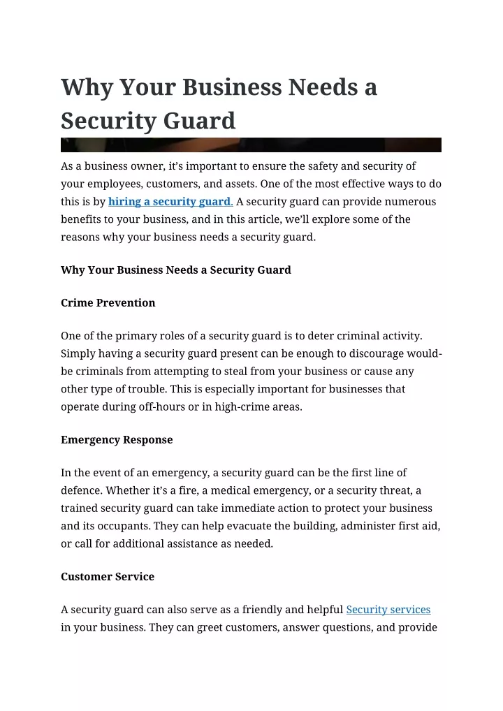 why your business needs a security guard