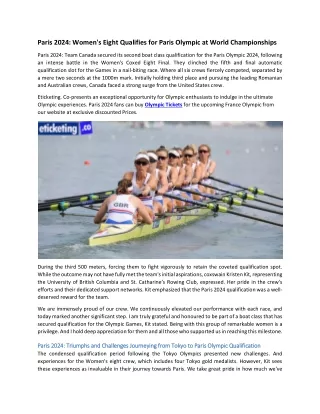 Paris 2024 Women's Eight Qualifies for Paris Olympic at World Championships