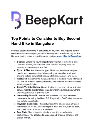 top points to consider to buy second hand bike