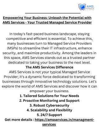 Empowering Your Business Unleash the Potential with AMS Services - Your Trusted Managed Service Provider
