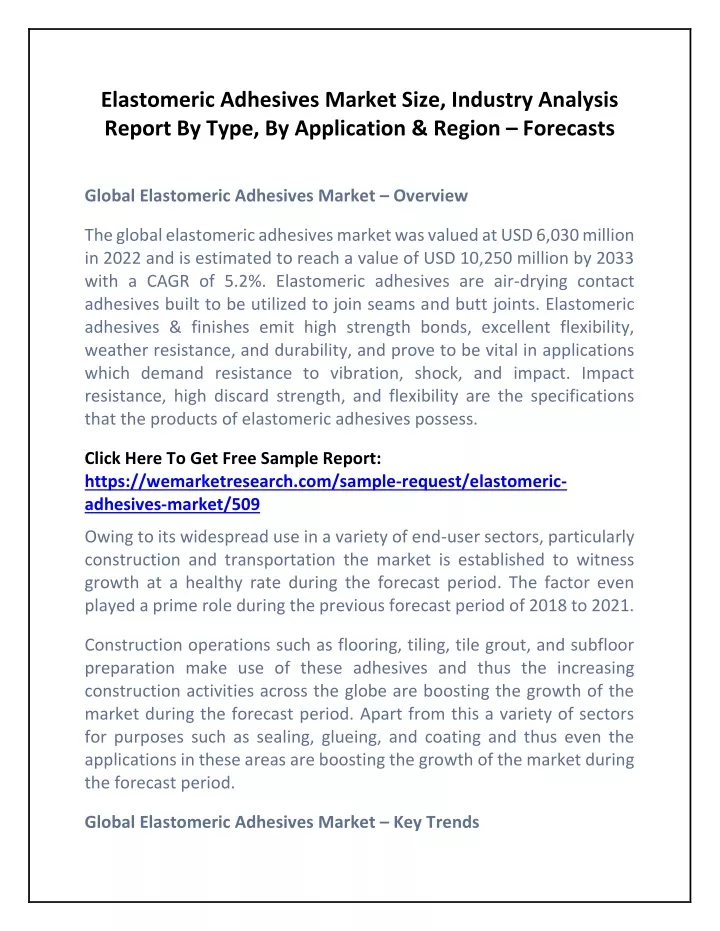 elastomeric adhesives market size industry