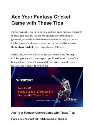 Ace Your Fantasy Cricket Game With These Tips