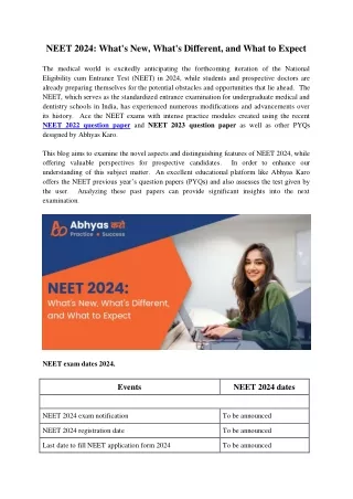 NEET 2024: What's New, What's Different, and What to Expect
