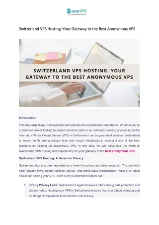 Switzerland VPS Hosting: The Best Anonymous VPS Solution