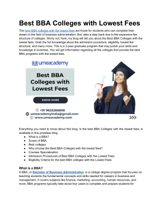 Best BBA Colleges with Lowest Fees