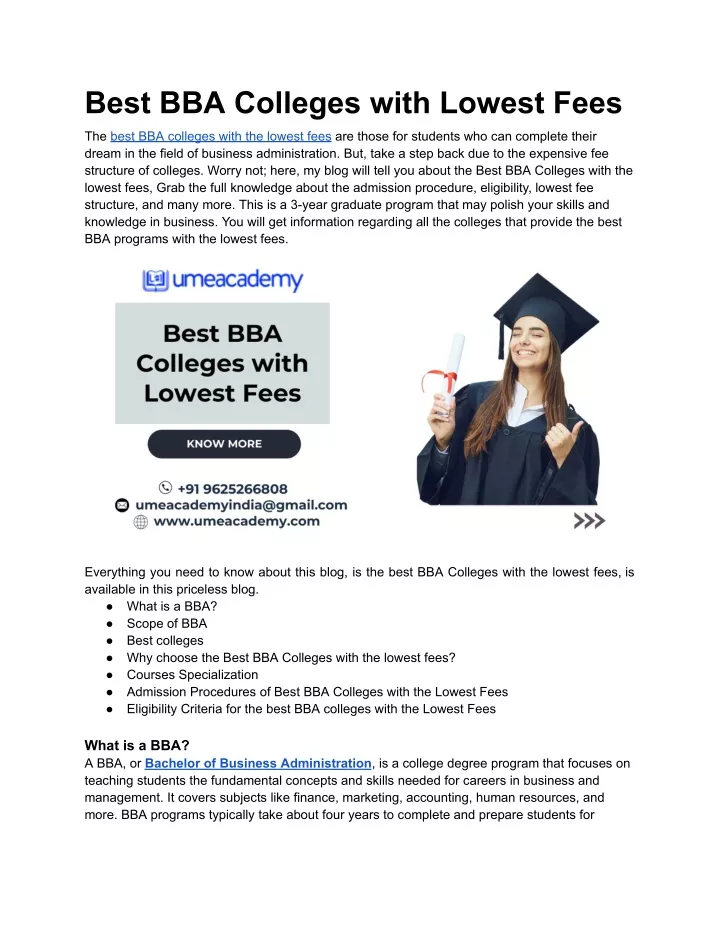 best bba colleges with lowest fees