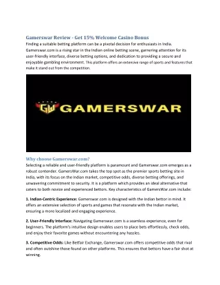 Gamerswar Review - Get 15% Welcome Casino Bonus