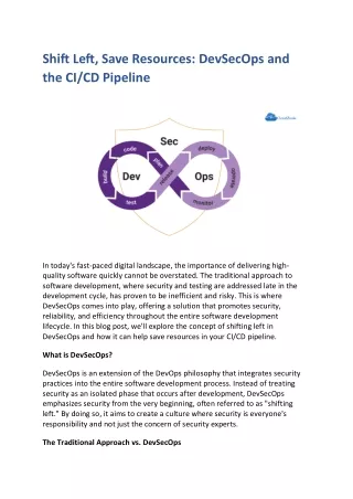 Shift Left Save Resources DevSecOps and the CICD Pipeline