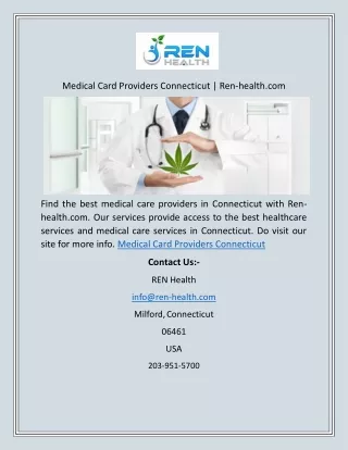 Medical Card Providers Connecticut | Ren-health.com