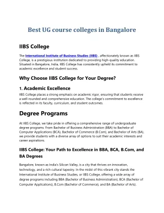 Best UG course colleges in Bangalore