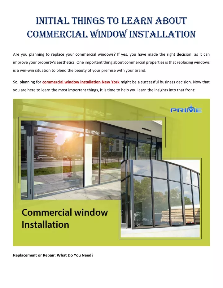 initial things to learn about commercial window