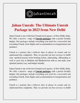 Jahan Umrah: The Ultimate Umrah Package in 2023 from New Delhi