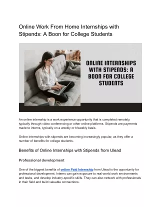 Online Work From Home Internships with Stipends_ A Boon for College Students