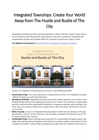 integrated townships create your world integrated
