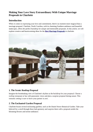 Making Your Love Story Extraordinary With Unique Marriage Proposals in Charlotte