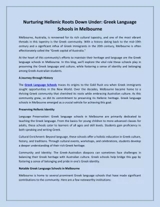 Nurturing Hellenic Roots Down Under: Greek Language Schools in Melbourne