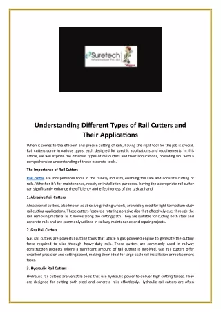 Understanding Different Types Of Rail Cutters And Their Applications