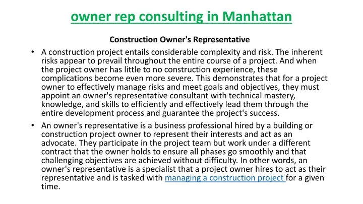 owner rep consulting in manhattan