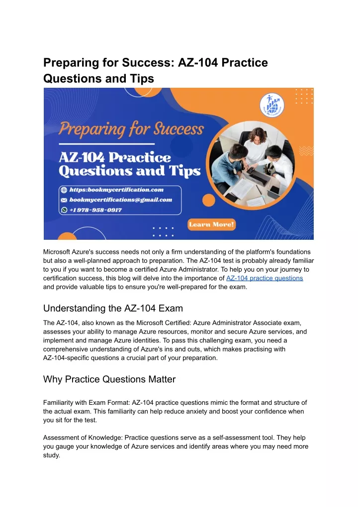 preparing for success az 104 practice questions