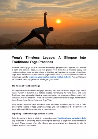 Yoga's Timeless Legacy_ A Glimpse into Traditional Yoga Practices