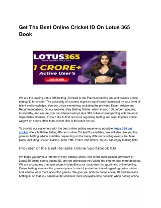 Get The Best Online Cricket ID On Lotus 365 Book