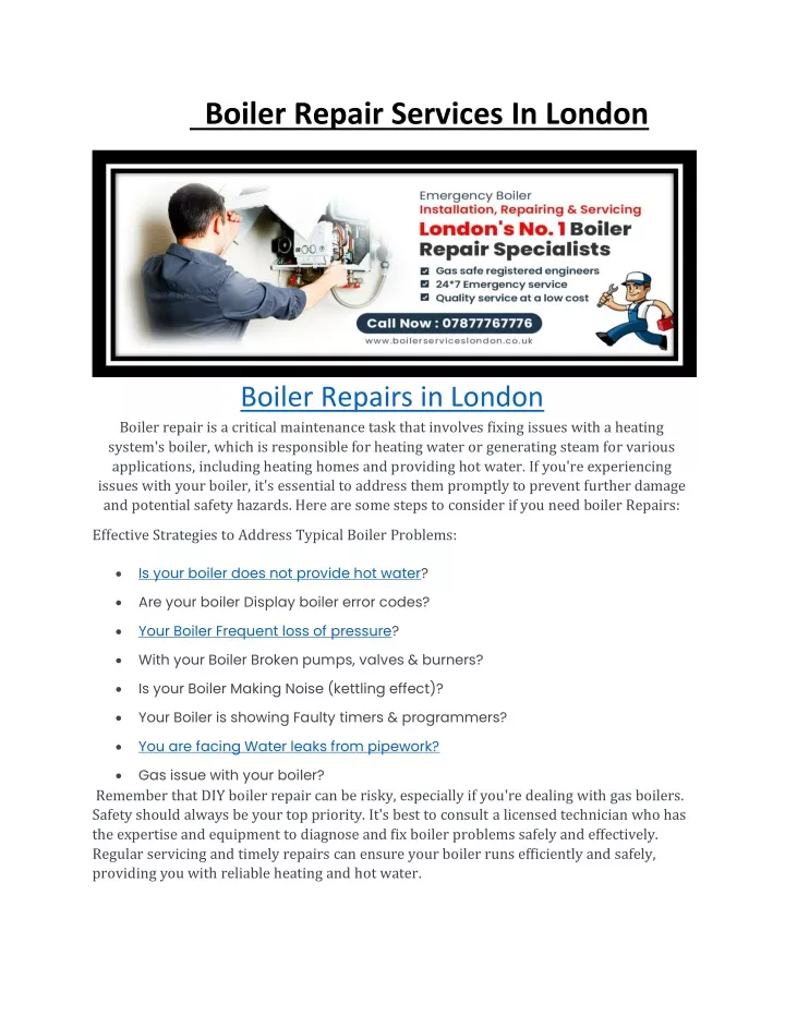 boiler repair services in london