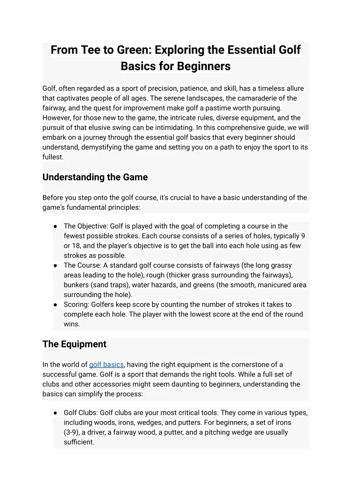 from tee to green exploring the essential golf