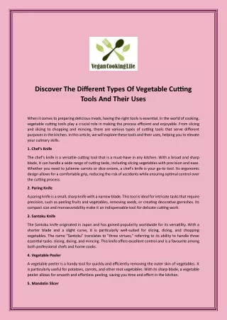 Discover The Different Types Of Vegetable Cutting Tools And Their Uses