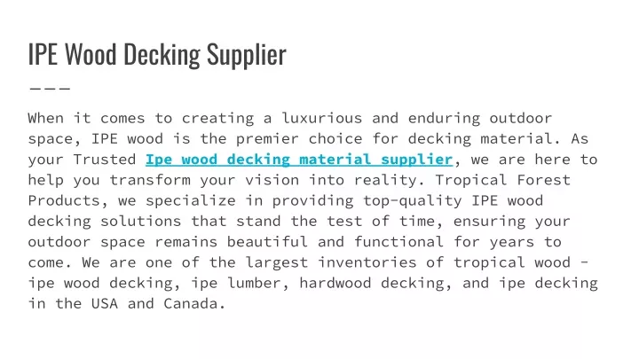 ipe wood decking supplier