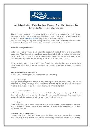 an introduction to solar pool covers