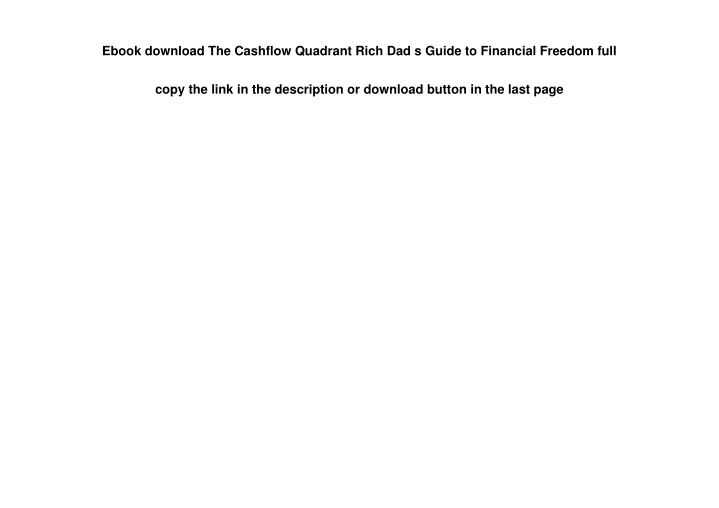 ebook download the cashflow quadrant rich