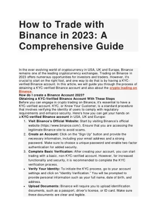 How to Trade with Binance in 2023: A Comprehensive Guide