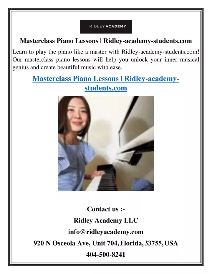 masterclass piano lessons ridley academy students
