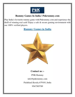 Rummy Games In India | Pnkrummy.com