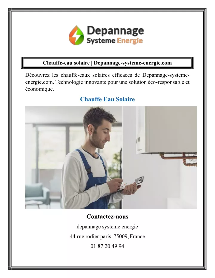 chauffe eau solaire depannage systeme energie com