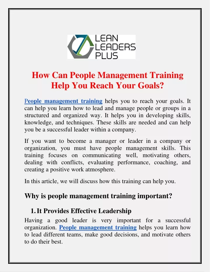 how can people management training help you reach