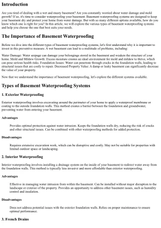 Basement Waterproofing Systems: Which One is Right for You?