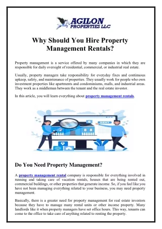 Why Should You Hire Property Management Rentals?