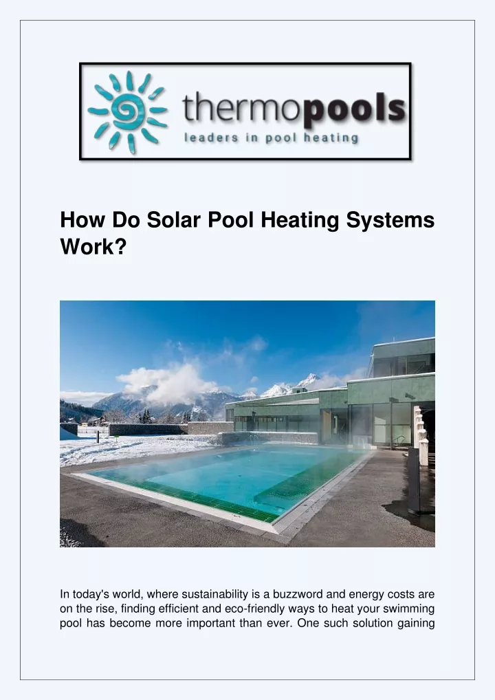 how do solar pool heating systems work