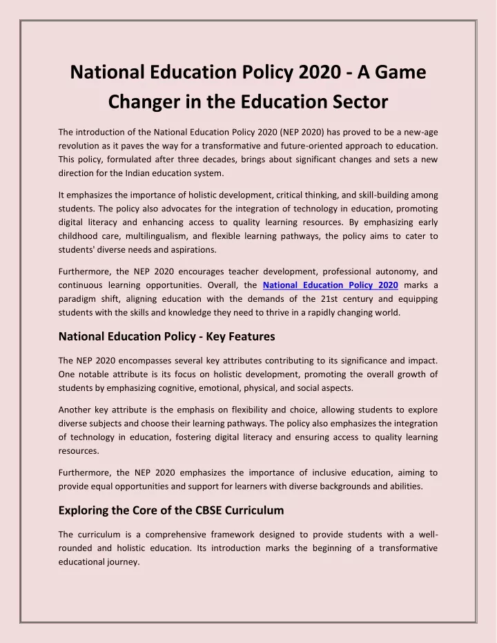 national education policy 2020 a game changer