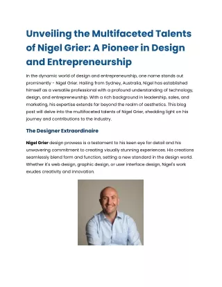 Unveiling the Multifaceted Talents of Nigel Grier