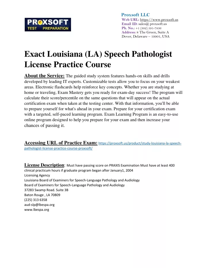 PPT Exact Louisiana LA Speech Pathologist License Practice Course   Proxsoft Llc N 